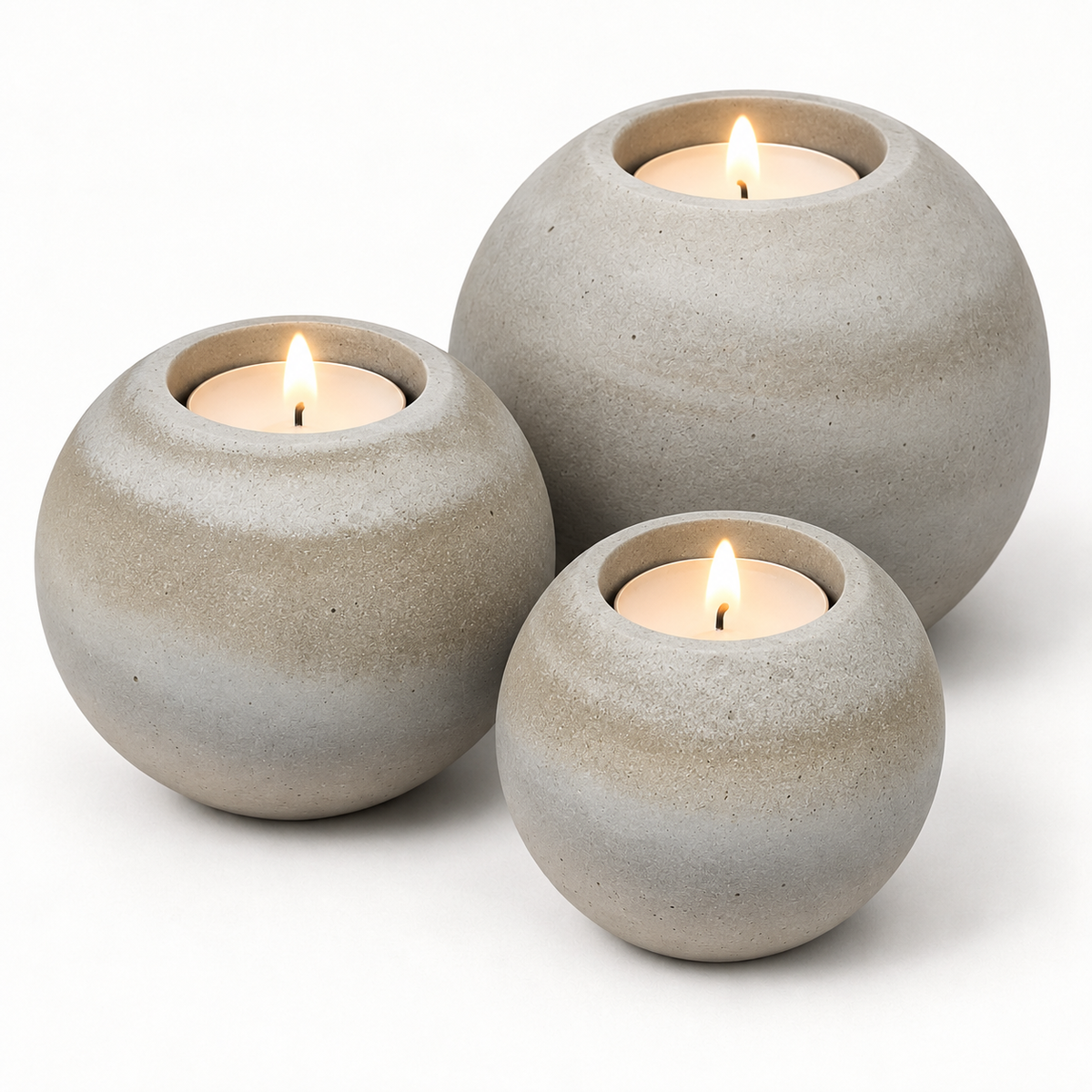 Concrete Sphere Tea Light Candle Holder