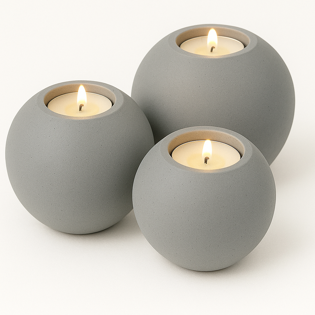 Concrete Sphere Tea Light Candle Holder