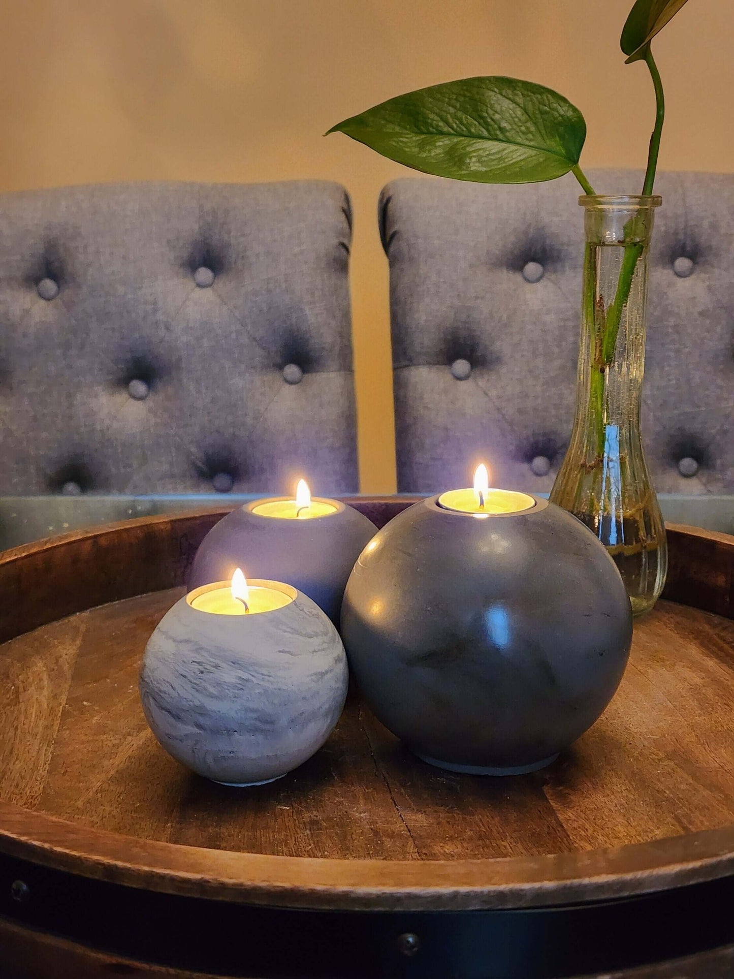 Concrete Sphere Tea Light Holder - Minimalist Centerpiece - Candle Holder - Modern Interior Design