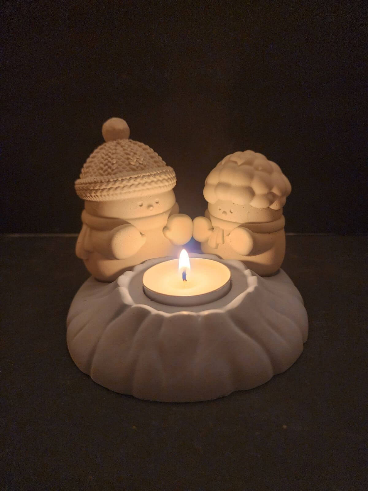 Snowman Fire Candle Decor - Concrete Decor - Winter Cement Scene - Tea Light Holder - Seasonal Item  - Christmas Holiday Gift - Warm Accent