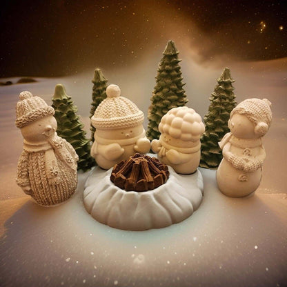 Snowman Fire Candle Decor - Concrete Decor - Winter Cement Scene - Tea Light Holder - Seasonal Item  - Christmas Holiday Gift - Warm Accent